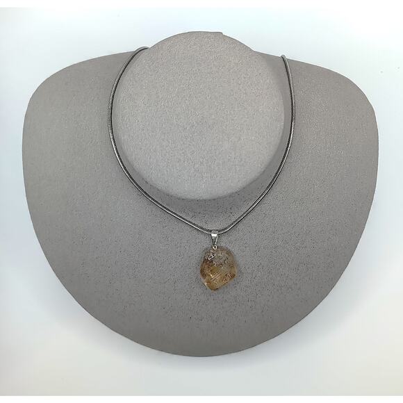 Lovely New Real Natural Stone Citrine Pendant Necklace - Picture 2 of 3